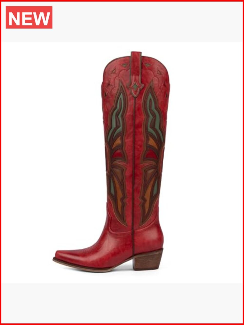 Knee High Chunky Heel Cowgirl Boots Faux Leather Pointed Toe Pull-On Western - Picture 4 of 7